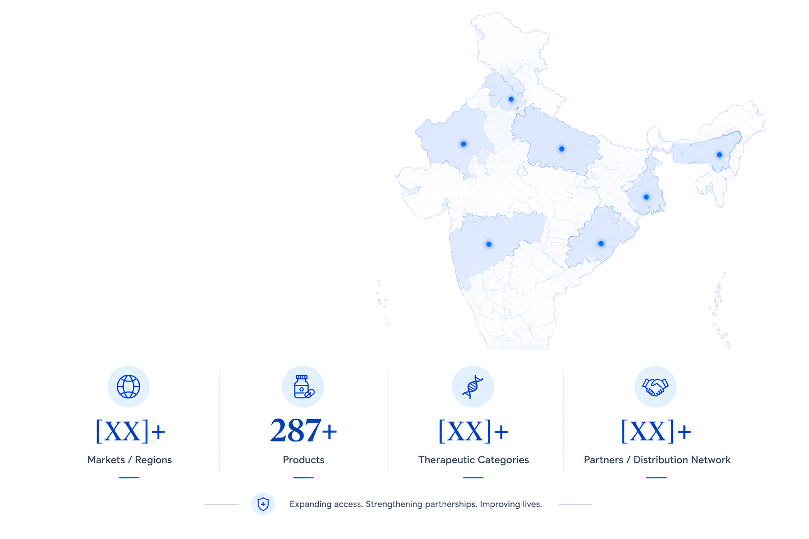 Map showing Frederick Healthcare's distribution reach across India