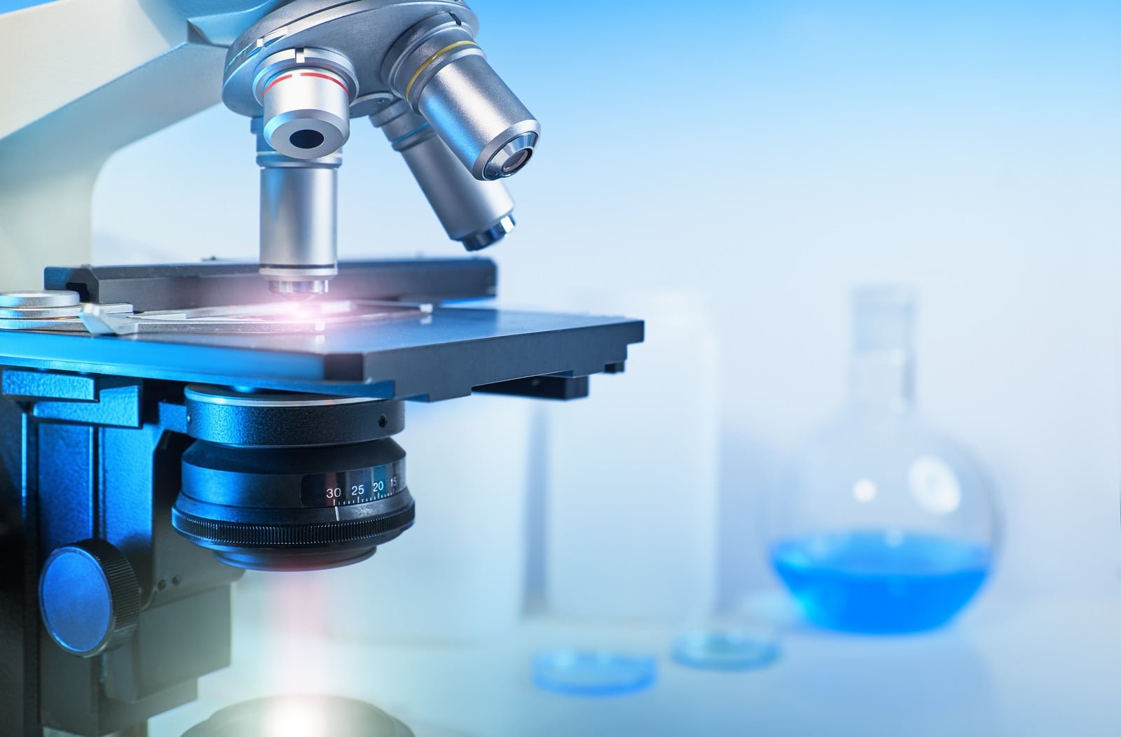 Laboratory microscope in use at Frederick Healthcare